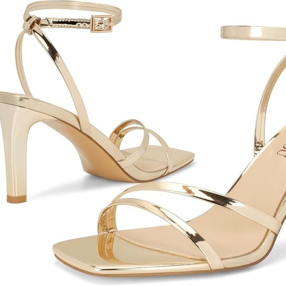 Women's Gold Heeled Sandals Dressy Square Open Toe Strappy High Heels SZ 7.5 - Picture 8 of 12